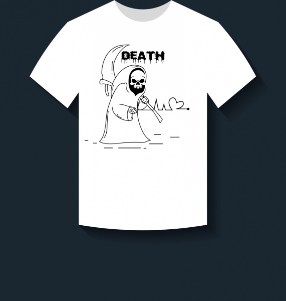 blanco camiseta diseño muerte icono ornamento handdrawn de estilo