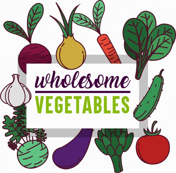 健康蔬菜廣告多彩的圖示裝飾