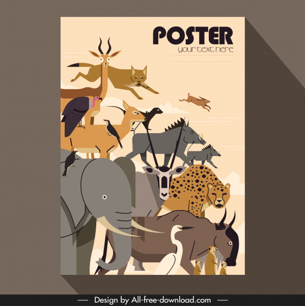 Wild Africa Poster Animal Icons Sketch Classical Design-vector Misc-free  Vector Free Download