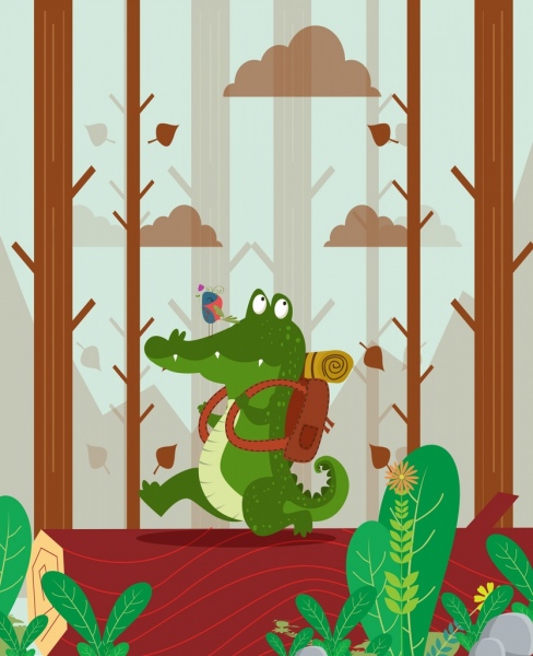 animal selvagem base pássaro crocodilo ícones estilizados dos desenhos animados