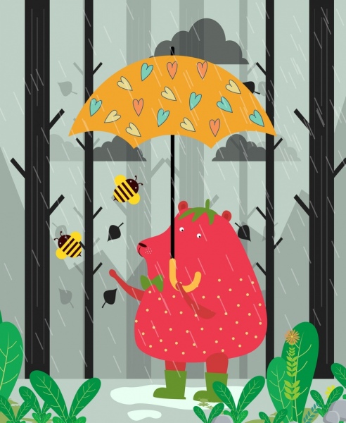 Wild Animal background Rainy paraguas Bear iconos