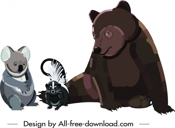 icônes sauvages d'animal koala portent des symboles d'écureuil d'ours