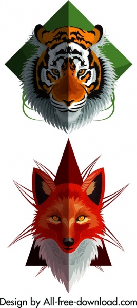 animais selvagens ícones tigre Fox chefes decoração
