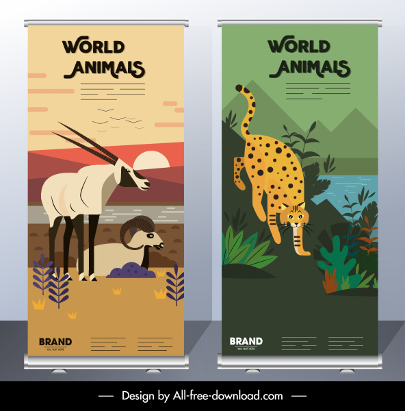 animales salvajes banners sketch colorido clásico de antílope leopardo