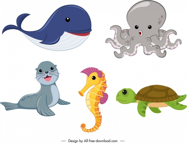 ícones de animais selvagens colorido bonito esboço dos desenhos animados