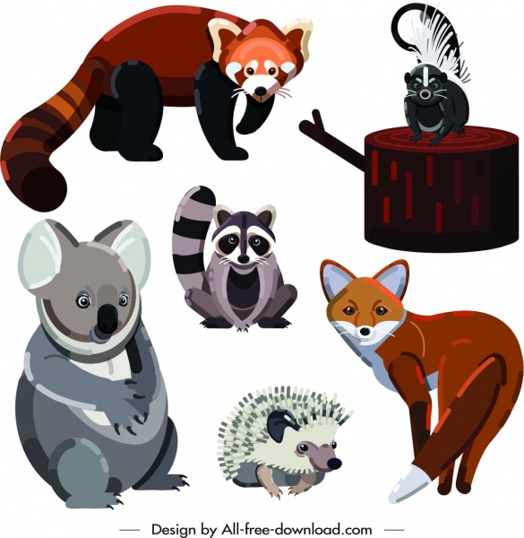 animales salvajes los iconos de dibujos animados lindo diseño