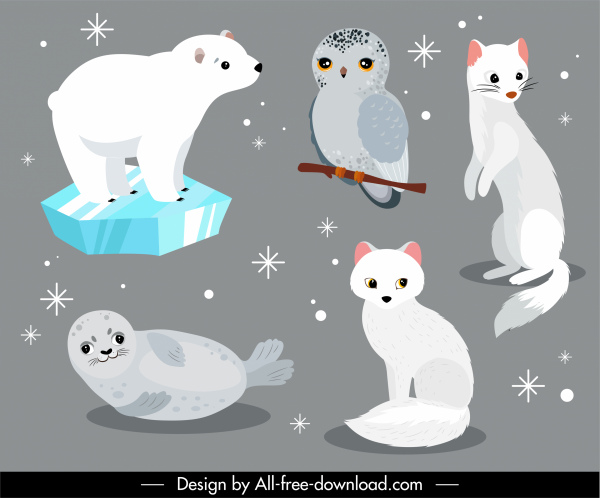 animales salvajes iconos lindo zorro foca búho oso