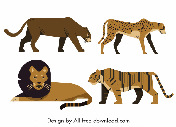 animales salvajes iconos felino sketch diseño clásico