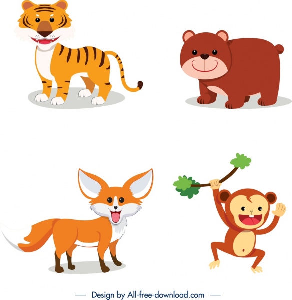 Wild Animals Icons Tiger Bear Fox Monkey Sketch