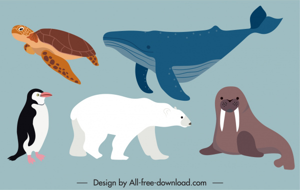 animales salvajes especies iconos de dibujos animados boceto
