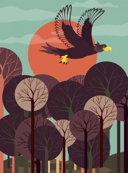 野生背景鹰图标彩色卡通设计