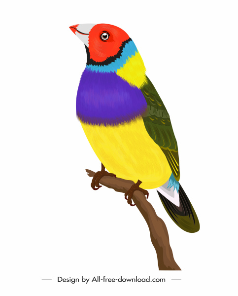 ícone de pássaro selvagem colorido decoração empoleirando esboço