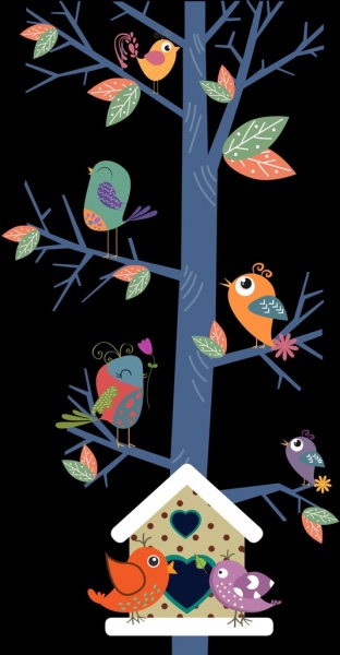 الطيور البرية الخلفية الملونة تصميم الرسوم المتحركة