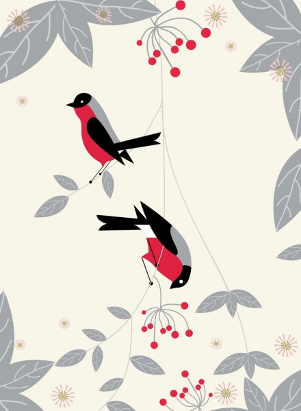野生鸟类背景彩色平面卡通设计