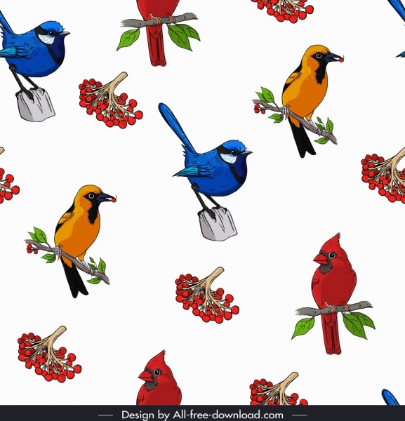 burung liar pola terang dekorasi warna-warni berulang ikon