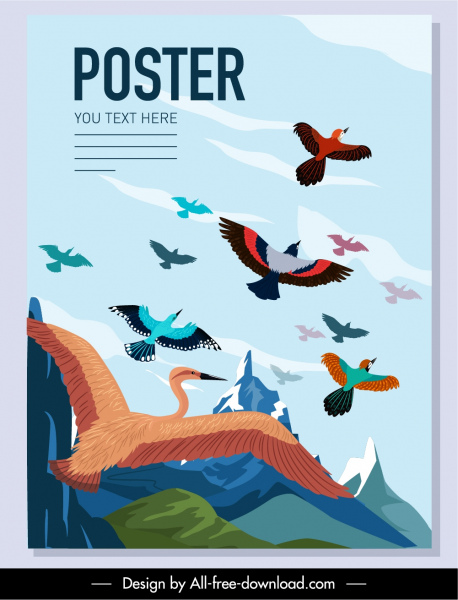 vahşi kuşlar poster renkli karikatür tasarım hareket kroki