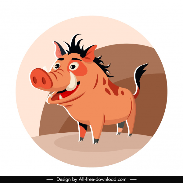 ikon babi hutan sketsa karakter kartun lucu