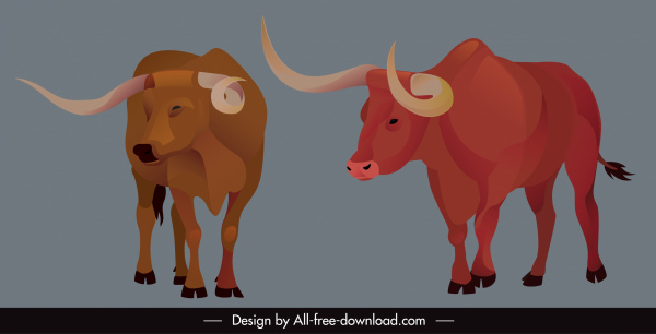 ícones de touro selvagem longhorn desenho de desenho animado