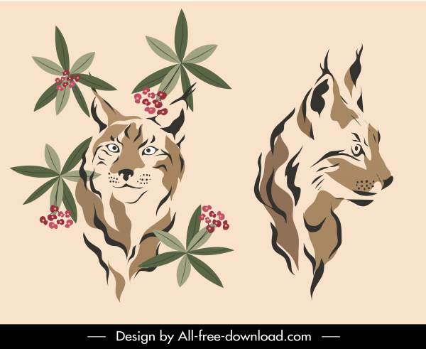 ícones gato selvagem esboço retro desenhado à mão