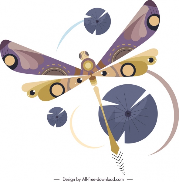 Wilde Libelle Tier Ikone bunte klassische flache Skizze