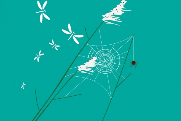 Дикие насекомых фон стрекоза паук иконы handdrawn эскиз