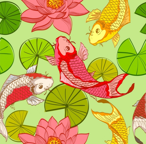 Vida salvaje iconos coloridos peces de fondo de diseño de Lotus
