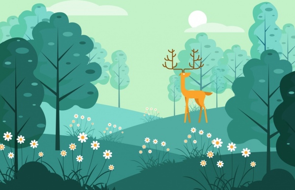 Wild Life Background Reindeer Grassland Icons Cartoon Design-vector  Icon-free Vector Free Download