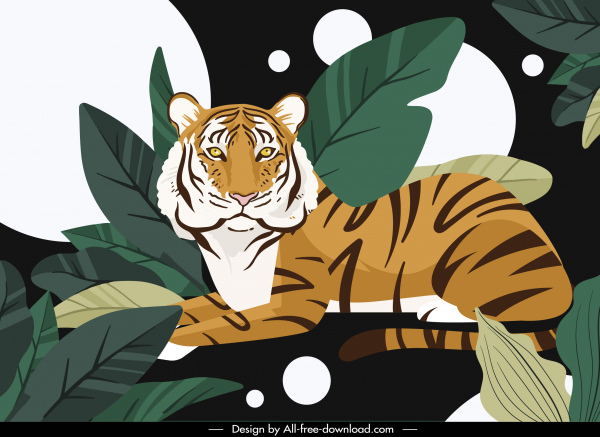 Wild Life Background Tiger Leaves Sketch