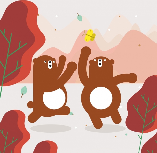 dzikie życie rysunku radosny niedźwiedzie ikony kreskówka projekt
