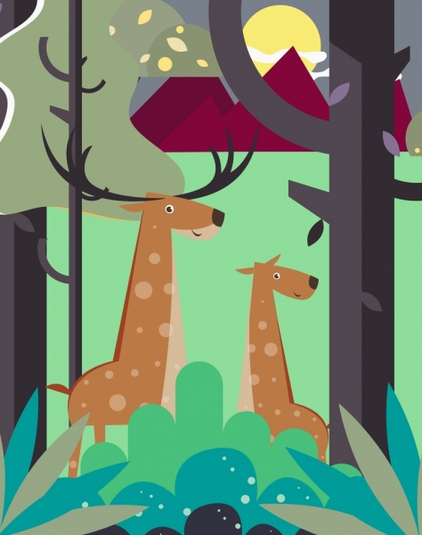 rusa gambar kehidupan liar hutan ikon kartun desain