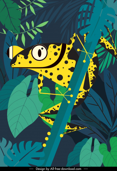 vahşi yaşam boyama orman kurbağa kroki retro düz