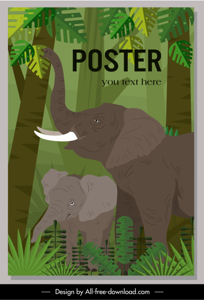 Cartel de vida salvaje Elephant Jungle Sketch