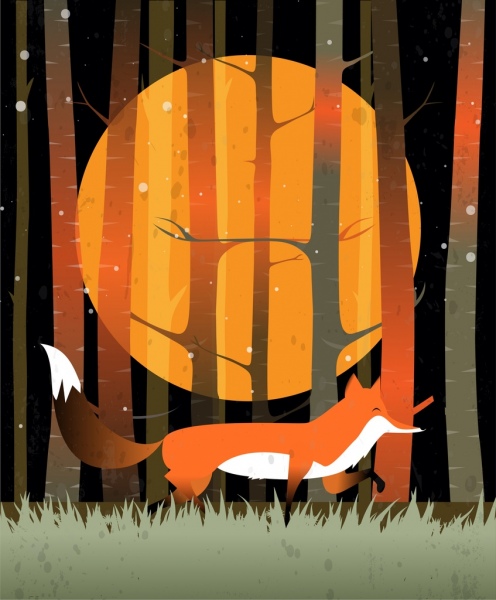 wilde Natur Hintergrund Fox Runde Mond Symbole