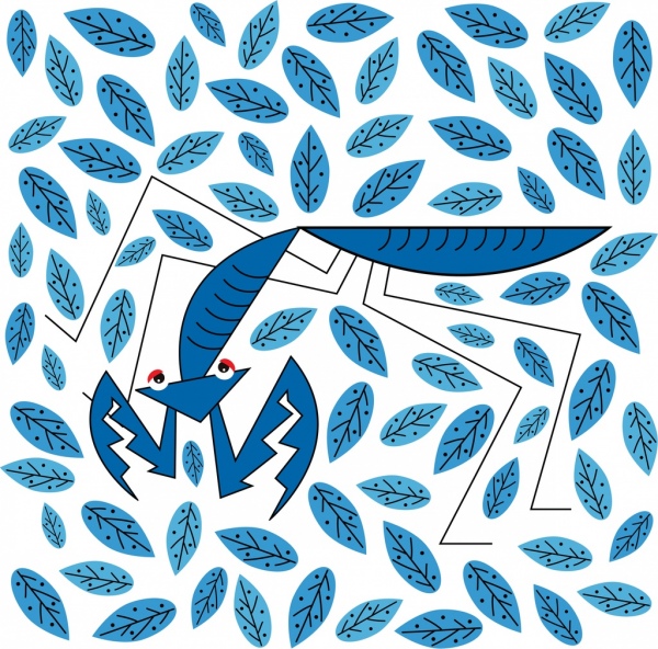 wilde Natur Hintergrund Mantis Blatt Symbole blau design