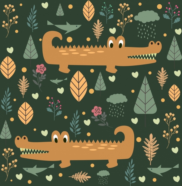 wilde Natur Hintergrund wiederholen Cartoon-Design-Krokodil-Ikonen