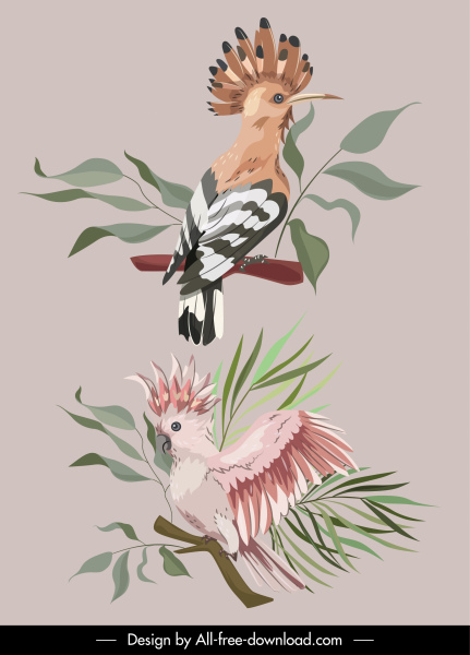 elementos de diseño de la naturaleza salvaje posando pájaros boceto