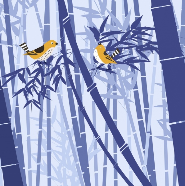 Дикая природа, рисунок птицы бамбук фиолетовый значок дизайн