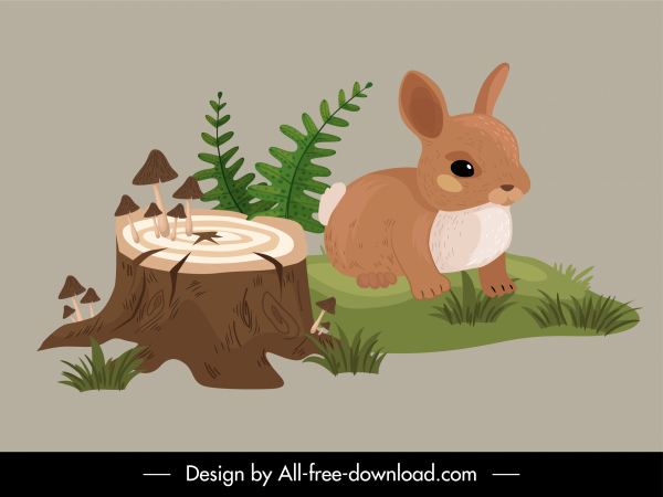 icono de la naturaleza salvaje conejo plantas de madera boceto