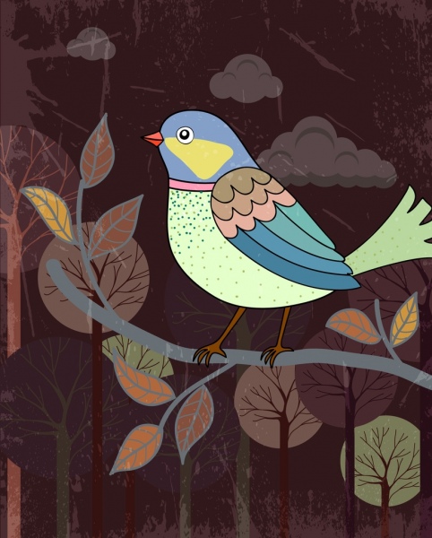 дикой природы живопись птица дерево иконки шероховатый ретро