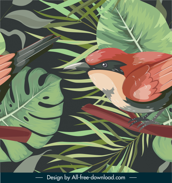 野生の自然絵画クローズアップ古典的な葉の鳥のスケッチ