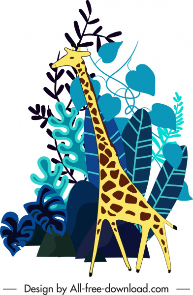 natura selvaggia pittura giraffa schizzo piatto classico disegnato a mano