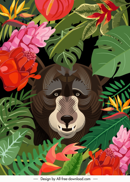naturaleza salvaje pintura plantas de la selva oso bosquejo