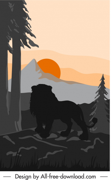 natura selvaggia pittura leone montagna schizzo scura silhouette
