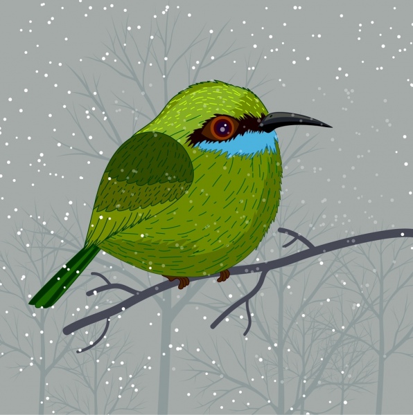 Дикая природа, живопись усаживаться птица снег значки