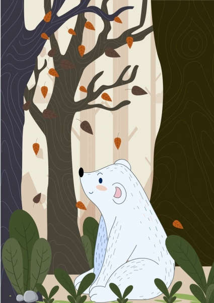 野生自然绘画白熊森林图标装饰
