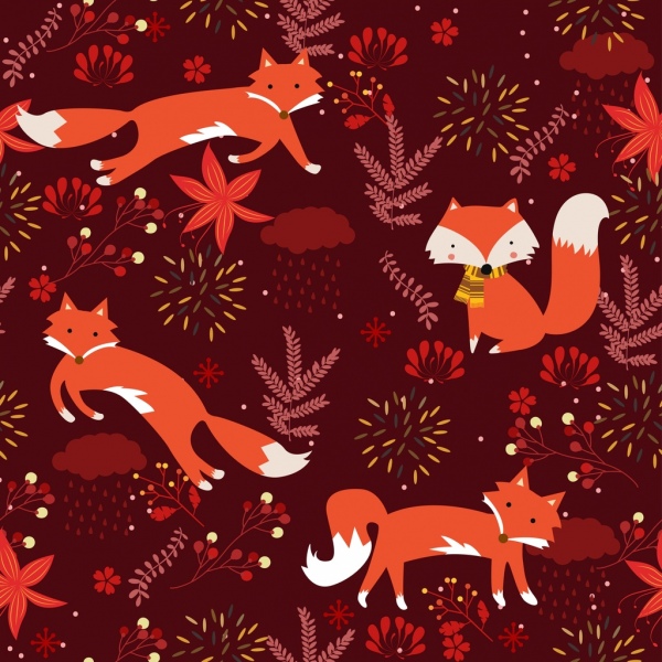 décor de nature sauvage motif renard roux feuilles icônes
