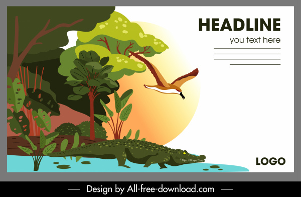 дикая природа плакат аллигатора птица лесной эскиз