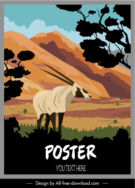 vahşi doğa posteri renkli klasik keçi krokisi