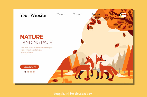 nature sauvage modèle de page Web fox décor d’automne