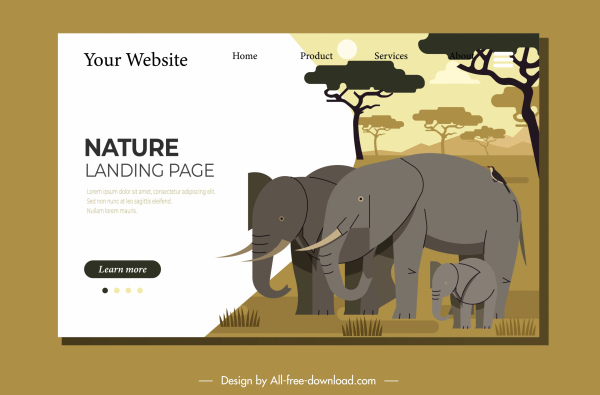 野生自然网站模板大象素描手绘平